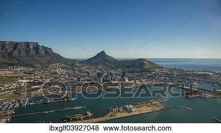 "Aerial view, harbour, Table Mountain and Lion's Head at the back, Cape Town, Western Cape, South Africa, Africa" View Large Photo Image Stock Photo - "Aerial view, harbour, Table Mountain and Lion's Head at the back, Cape Town, Western Cape, South Africa, Africa". Fotosearch