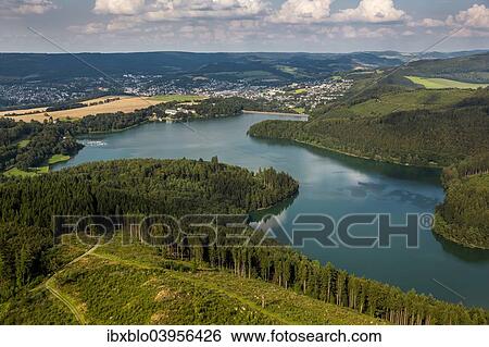 "Aerial view, Hennesee lake, Meschede, Sauerland, North Rhine-Westphalia, Germany, Europe" View Large Photo Image Stock Photograph - "Aerial view, Hennesee lake, Meschede, Sauerland, North Rhine-Westphalia, Germany, Europe". Fotosearch