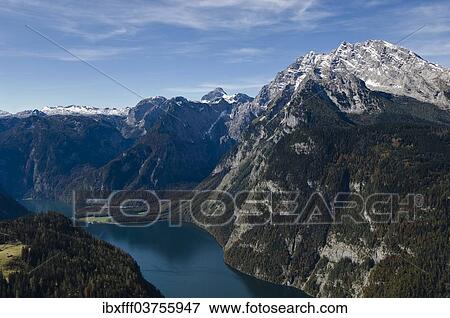 "Aerial view, Koenigssee lake surrounded by mountains, Konigssee, Berchtesgadener Land District, Upper Bavaria, Bavaria, Germany, Europe" View Large Photo Image Stock Photo - "Aerial view, Koenigssee lake surrounded by mountains, Konigssee, Berchtesgadener Land District, Upper Bavaria, Bavaria, Germany, Europe". Fotosearch