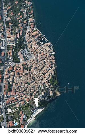 "Aerial view, Malcesine, historic town, Lake Garda, Veneto, Verona Province, Italy, Europe" View Large Photo Image Stock Photo - "Aerial view, Malcesine, historic town, Lake Garda, Veneto, Verona Province, Italy, Europe". Fotosearch
