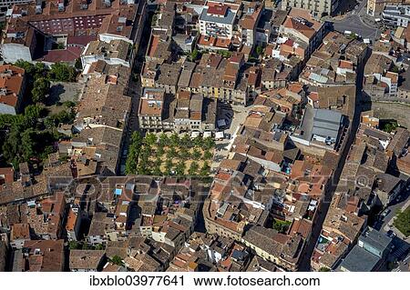 "Aerial view, market square, Placa Major, city centre, Banyoles, Catalonia, Spain, Europe" View Large Photo Image Stock Image - "Aerial view, market square, Placa Major, city centre, Banyoles, Catalonia, Spain, Europe". Fotosearch