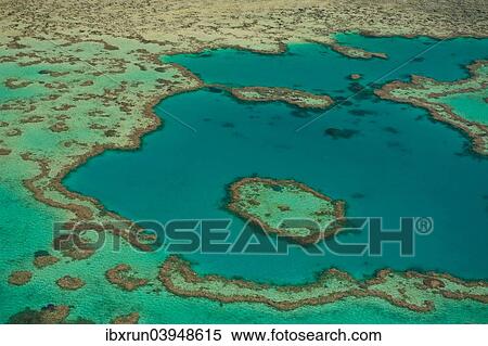 Stock Photography - "Aerial view of the Great Barrier Reef, UNESCO World Heritage Site, Queensland, Australia, Oceania". Fotosearch