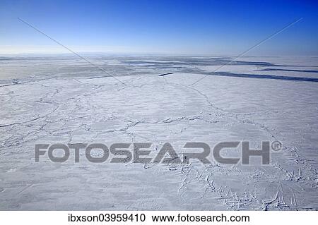 Stock Image - "Aerial view, pack ice, Magdalen Islands, Gulf of Saint Lawrence, Quebec, Canada, North America". Fotosearch