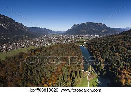 "Aerial view, Riessersee, Garmisch-Partenkirchen, Mt Wank, Wetterstein Range, Loisachtal Valley, Werdenfelser Land Region, Bayerisches Oberland, Bavaria, Germany, Europe" View Large Photo Image Stock Image - "Aerial view, Riessersee, Garmisch-Partenkirchen, Mt Wank, Wetterstein Range, Loisachtal Valley, Werdenfelser Land Region, Bayerisches Oberland, Bavaria, Germany, Europe". Fotosearch