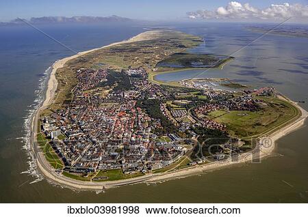 Stock Photo - "Aerial view, town of Norderney, western part of the island, Wadden Sea, Norderney, island in the North Sea, East Frisian Islands, Lower Saxony, Germany, Europe". Fotosearch
