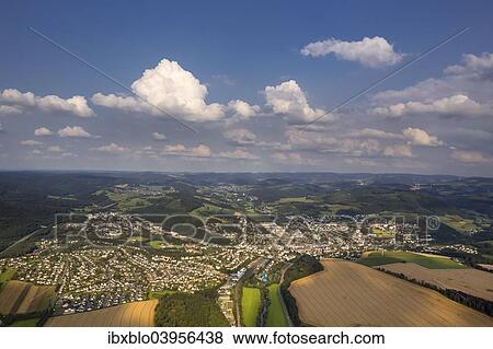 "Aerial view, view ripe corn fields from the west on Meschede, Sauerland, North Rhine-Westphalia, Germany, Europe" View Large Photo Image Stock Photo - "Aerial view, view ripe corn fields from the west on Meschede, Sauerland, North Rhine-Westphalia, Germany, Europe". Fotosearch