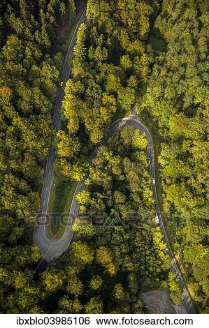 "Aerial view, winding road, Bodefelder Strasse, street, L776, Schmallenberg, Sauerland, North Rhine-Westphalia, Germany, Europe" View Large Photo Image Stock Photograph - "Aerial view, winding road, Bodefelder Strasse, street, L776, Schmallenberg, Sauerland, North Rhine-Westphalia, Germany, Europe". Fotosearch