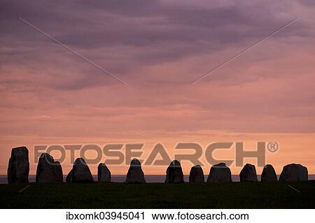 "Ale's Stones, largest preserved stone ship in Scandinavia, sunset, Kaseberga, Scania, Sweden, Europe" View Large Photo Image Stock Image - "Ale's Stones, largest preserved stone ship in Scandinavia, sunset, Kaseberga, Scania, Sweden, Europe". Fotosearch