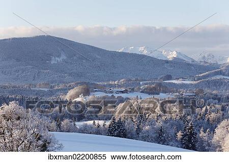 "Alpine foothills near Irschenberg Mountain with Eyrain, Oberland, Mangfall Mountains at the rear, Upper Bavaria, Bavaria, Germany, Europe" View Large Photo Image Stock Photography - "Alpine foothills near Irschenberg Mountain with Eyrain, Oberland, Mangfall Mountains at the rear, Upper Bavaria, Bavaria, Germany, Europe". Fotosearch