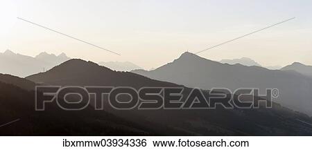 Stock Photograph - "Alpine panorama, Brixental Valley, Kitzbuheler Horn Mountain at sunrise, Alps, Brixen, Tyrol, Austria, Europe". Fotosearch
