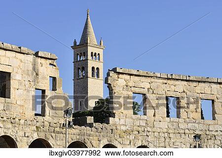 "Amphitheater and bell tower of the Church of Saint Stephen, Pula, Istria, Croatia, Europe" View Large Photo Image Stock Image - "Amphitheater and bell tower of the Church of Saint Stephen, Pula, Istria, Croatia, Europe". Fotosearch