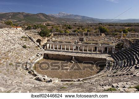 Picture - "Amphitheatre in the ancient city of Aphrodisias, current city of Geyre, Turkey, Asia". Fotosearch