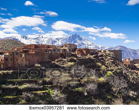 "Anammer adobe village, Ourika valley, behind the Atlas Mountains, Anammer, Marrakech-Tensift-Al Haouz, Morocco, Africa" View Large Photo Image Stock Image - "Anammer adobe village, Ourika valley, behind the Atlas Mountains, Anammer, Marrakech-Tensift-Al Haouz, Morocco, Africa". Fotosearch