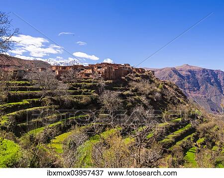 "Anammer adobe village, Ourika valley, behind the Atlas Mountains, Anammer, Marrakech-Tensift-Al Haouz, Morocco, Africa" View Large Photo Image Stock Photo - "Anammer adobe village, Ourika valley, behind the Atlas Mountains, Anammer, Marrakech-Tensift-Al Haouz, Morocco, Africa". Fotosearch