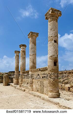 Stock Photo - "Ancient columns, Roman settlement, excavation site, Paphos, Southern Cyprus, Greek Cyprus, Southern Europe". Fotosearch