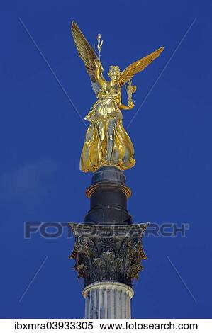 Stock Photography - "Angel of Peace, dusk, blue hour, Munich, Upper Bavaria, Bavaria, Germany, Europe". Fotosearch