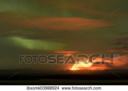 "Ash and gas cloud of the Holuhraun fissure eruption, near the volcano Baroarbunga, northern lights, highlands, Northeast Iceland, Iceland, Europe" View Large Photo Image Picture - "Ash and gas cloud of the Holuhraun fissure eruption, near the volcano Baroarbunga, northern lights, highlands, Northeast Iceland, Iceland, Europe". Fotosearch