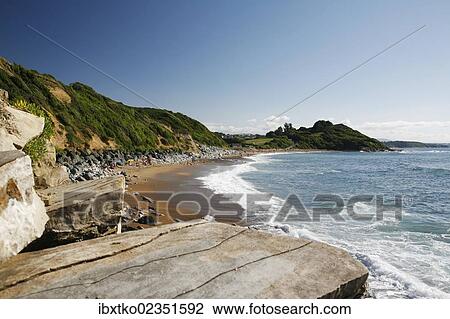 Stock Image - "Atlantic coast near Saint-Jean-de-Luz, Aquitaine, Departement Pyrenees-Atlantiques, France, Europe". Fotosearch