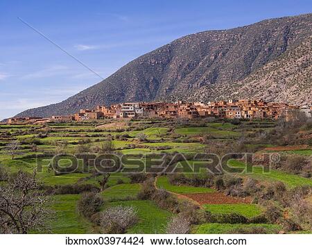 "Atlas Mountains, mud-brick village of Anammer at the back, Ourika Valley, Marrakech-Tensift-Al Haouz, Morocco, Africa" View Large Photo Image Picture - "Atlas Mountains, mud-brick village of Anammer at the back, Ourika Valley, Marrakech-Tensift-Al Haouz, Morocco, Africa". Fotosearch