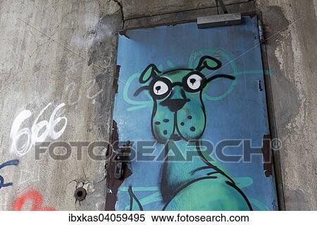 "Attentive watchdog, sprayed picture on the door of an industrial ruin, street art, Dusseldorf, North Rhine-Westphalia, Germany, Europe" View Large Photo Image Stock Photography - "Attentive watchdog, sprayed picture on the door of an industrial ruin, street art, Dusseldorf, North Rhine-Westphalia, Germany, Europe". Fotosearch