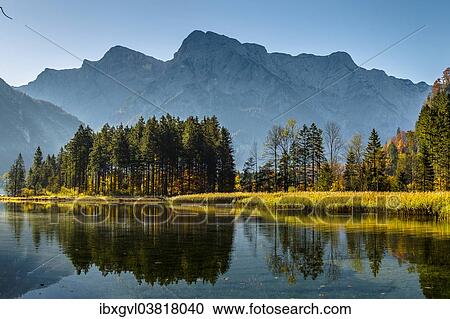 Stock Image - "Autumn at Almsee lake, Grunau im Almtal, Upper Austria, Austria, Europe". Fotosearch
