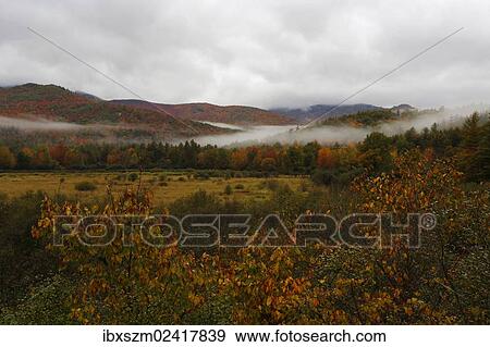 Stock Photo - "Autumn, fog, Adirondacks, Upstate New York, USA". Fotosearch