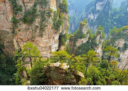 Stock Photo - "Avatar Mountains with vertical quartz-sandstone pillars, Zhangjiajie National Forest Park, Hunan Province, China, Asia". Fotosearch