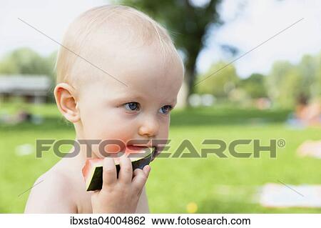 "Baby, 12-14 months, eating watermelon" View Large Photo Image Stock Image - "Baby, 12-14 months, eating watermelon". Fotosearch