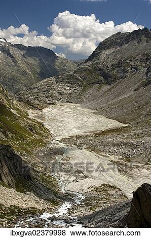 Stock Photo - "Baechlisboden floodplain in Baechlital valley, Grimsel area, Bernese Alps, Switzerland, Europe". Fotosearch