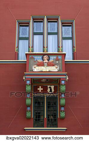 "Balcony with the inscription Hie Schweiz Grund und Boden, here begins Swiss land, at the Town Hall of Basel, Switzerland, Europe" View Large Photo Image Stock Image - "Balcony with the inscription Hie Schweiz Grund und Boden, here begins Swiss land, at the Town Hall of Basel, Switzerland, Europe". Fotosearch
