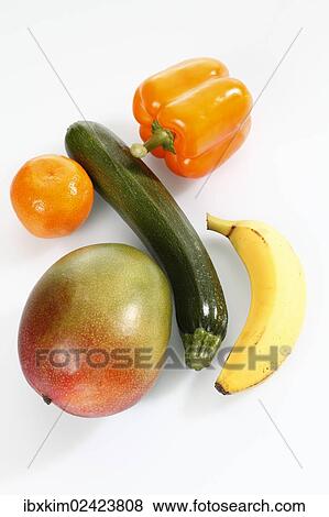 "Banana, mango, bell pepper, tangerine and courgette" View Large Photo Image Stock Photo - "Banana, mango, bell pepper, tangerine and courgette". Fotosearch