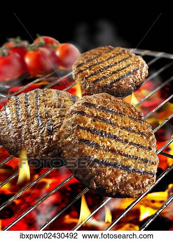 "Barbecue, hamburgers on grill" View Large Photo Image Stock Image - "Barbecue, hamburgers on grill". Fotosearch