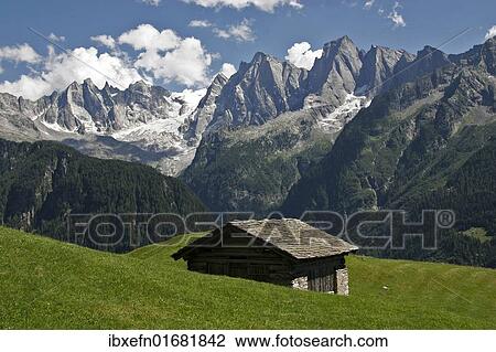 "Barn, alpine meadows, Piz Badile, Sciora, Pic Cengalo, Bondasca mountains, Bergell, Canton Grisons, Switzerland, Europe" View Large Photo Image Stock Image - "Barn, alpine meadows, Piz Badile, Sciora, Pic Cengalo, Bondasca mountains, Bergell, Canton Grisons, Switzerland, Europe". Fotosearch