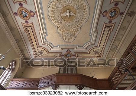 "Baroque ceiling with peace dove and organ loft of the Spitalkirche church, today the Kirche in Franken museum, Bad Windsheim, Middle Franconia, Franconia, Bavaria, Germany, Europe" View Large Photo Image Stock Image - "Baroque ceiling with peace dove and organ loft of the Spitalkirche church, today the Kirche in Franken museum, Bad Windsheim, Middle Franconia, Franconia, Bavaria, Germany, Europe". Fotosearch