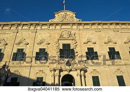 Stock Photography - "Baroque facade of the Auberge de Castille, seat of the Prime Minister, European Capital of Culture 2018, Valletta, Malta, Europe". Fotosearch