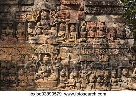 "Bas-relief at the Terrace of the Leper King, Elephant Terrace, Angkor Thom, Siem Reap, Cambodia, Asia" View Large Photo Image Stock Photo - "Bas-relief at the Terrace of the Leper King, Elephant Terrace, Angkor Thom, Siem Reap, Cambodia, Asia". Fotosearch