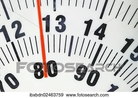 Stock Photo - Bathroom scale indicating 80 kilograms. Fotosearch