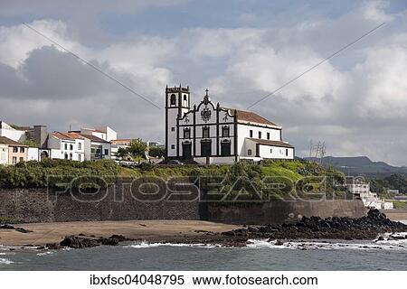 "Beach area Grande and parish church, Sao Roque, Sao Miguel, Azores, Portugal, Europe" View Large Photo Image Stock Photography - "Beach area Grande and parish church, Sao Roque, Sao Miguel, Azores, Portugal, Europe". Fotosearch