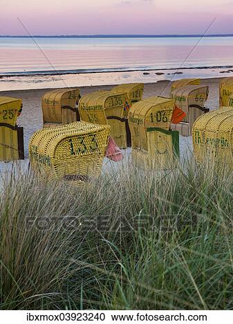 "Beach chairs on the beach at dusk, Bay of Lubeck, Baltic Sea, Scharbeutz, Schleswig-Holstein, Germany, Europe" View Large Photo Image Stock Image - "Beach chairs on the beach at dusk, Bay of Lubeck, Baltic Sea, Scharbeutz, Schleswig-Holstein, Germany, Europe". Fotosearch