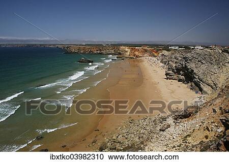 Stock Image - "Beach, cliffs, atlantic coast, near Sagres, Portugal, Europe". Fotosearch