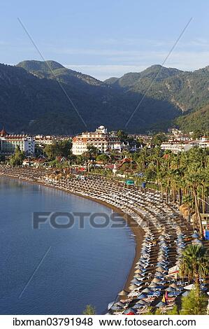 "Beach of Icmeler near Marmaris, in the morning, Mugla Province, Aegean, Turkey, Asia" View Large Photo Image Stock Photo - "Beach of Icmeler near Marmaris, in the morning, Mugla Province, Aegean, Turkey, Asia". Fotosearch