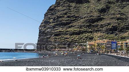 Stock Image - "Beach with black sand, Tazacorte, La Palma, Canary Islands, Spain, Europe". Fotosearch