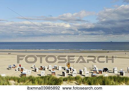 "Beach with chair beach, North Sea with a cloudy sky, Spiekeroog, East Frisia, Lower Saxony, Germany, Europe" View Large Photo Image Stock Image - "Beach with chair beach, North Sea with a cloudy sky, Spiekeroog, East Frisia, Lower Saxony, Germany, Europe". Fotosearch