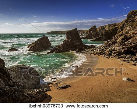"Bedruthan Steps, rugged bay on the west coast of Cornwall, Great Britain" View Large Photo Image Stock Image - "Bedruthan Steps, rugged bay on the west coast of Cornwall, Great Britain". Fotosearch