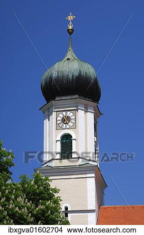 "Bell tower of the parish church of St. Peter and Paul, Oberammergau, Bavaria, Germany, Europe" View Large Photo Image Picture - "Bell tower of the parish church of St. Peter and Paul, Oberammergau, Bavaria, Germany, Europe". Fotosearch