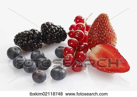 Stock Photo - "Berries, blackberries, blueberries, red currants, strawberries". Fotosearch