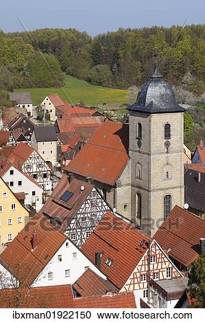 Stock Image - "Betzenstein with the parish church, view from Schmidberg mountain, Little Switzerland, Upper Franconia, Franconia, Bavaria, Germany, Europe". Fotosearch