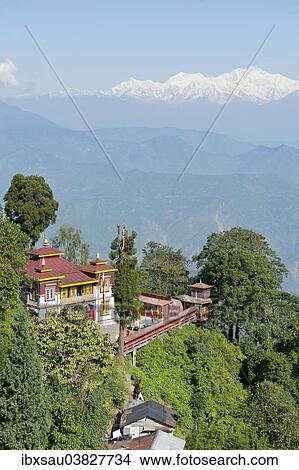 "Bhutia Busty Gompa, Buddhist monastery, snow-covered Mt Kangchenjunga at the back, Darjeeling, Western Himalayas, West Bengal, India, Asia" View Large Photo Image Picture - "Bhutia Busty Gompa, Buddhist monastery, snow-covered Mt Kangchenjunga at the back, Darjeeling, Western Himalayas, West Bengal, India, Asia". Fotosearch