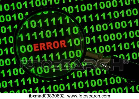 "Binary code with the word """"Error"""" viewed through a magnifying glass" View Large Photo Image Stock Image - "Binary code with the word """"Error"""" viewed through a magnifying glass". Fotosearch