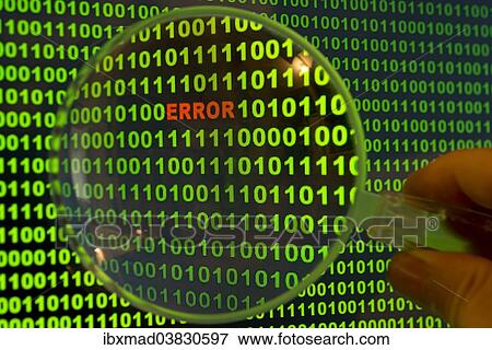"Binary code with the word """"Error"""" viewed through a magnifying glass" View Large Photo Image Stock Photo - "Binary code with the word """"Error"""" viewed through a magnifying glass". Fotosearch